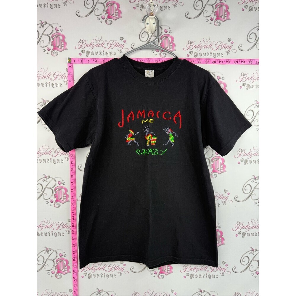 Tropix Jamaica Me Crazy shirt embroidered vintage funny cute Black Graphic Tee